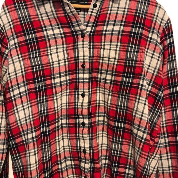 Madewell Red Oversized Ex Boyfriend Plaid Flannel Button Down Shirt Size XS - Picture 8 of 14